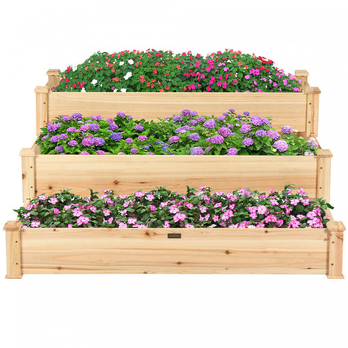 Costway 3 Tier Wooden Raised Vegetable Garden Bed Elevated Planter Kit Outdoor Gardening