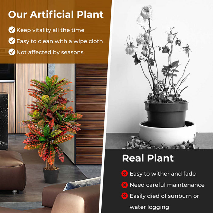 Costway Artificial Croton Plant 40\" Tall Faux Fiddle Leaf Fig Tree Fake Croton Palm Tree