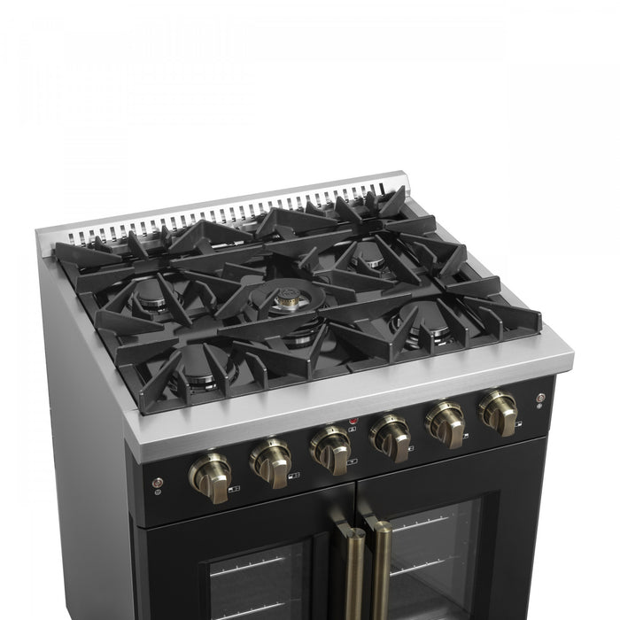 Forno Galiano 30\" Black Gas Range, 4.32 cu.ft- FFSGS6444-30BLK