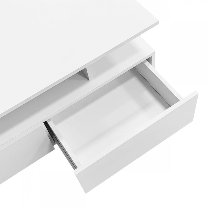 Lucas LED Coffee Table with Storage Drawers and Open Shelves,White