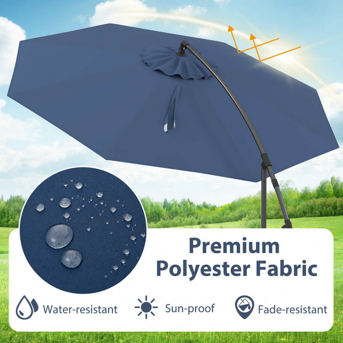 Costway 10' Hanging Umbrella Patio Sun Shade Offset Outdoor Market W/ Cross Base Blue