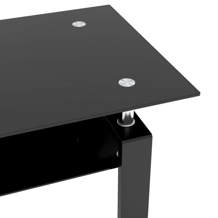 Liam Modern Rectangle Clear Tempered Glass Coffee Table,Black