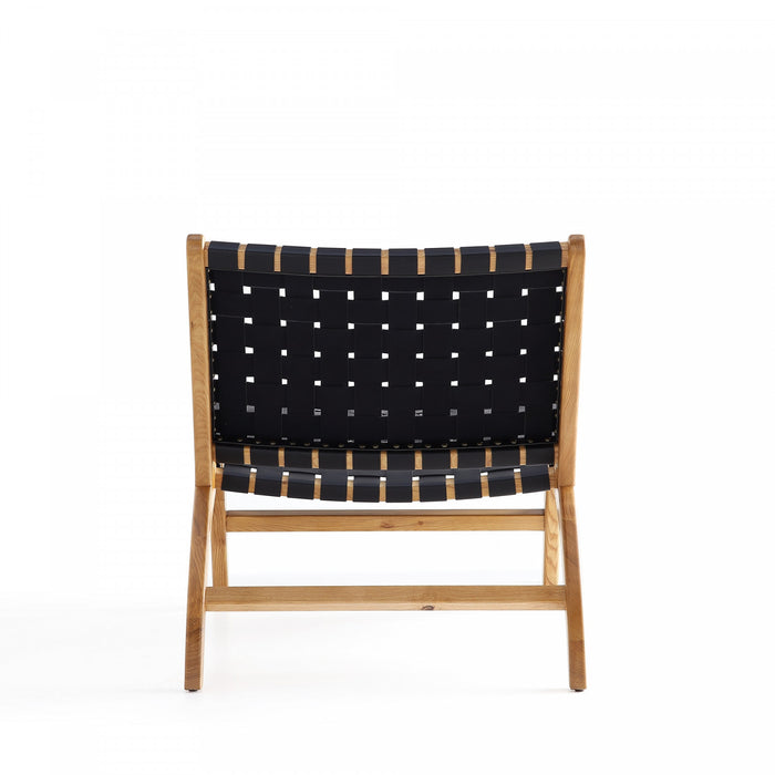 Maintenon Industry Chic Wood Vegan Leather Accent Chair in Black and Natural - Set of 2