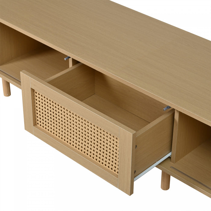 Lucas TV Stand Media Console with Rattan Drawer and Sliding Doors,Natural