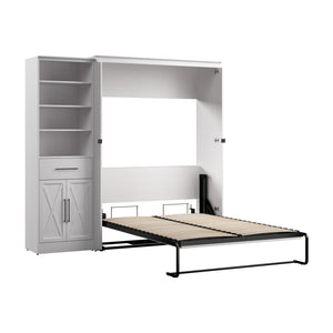 Bestar Key West Full Murphy Bed & Closet Organizer with Drawer & Doors (88 W) - Pure White Oak