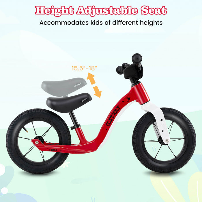 Costway 12 Inch Magnesium Toddler Balance Bike No Pedal Training Toddler Balance Bike Red