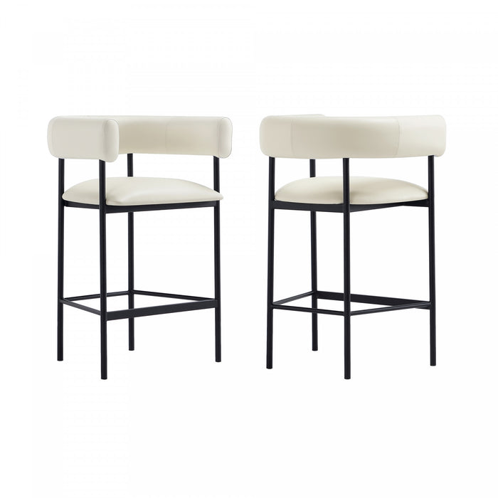 Onda Contemporary Vegan Leather Metal Counter Stool in Ivory