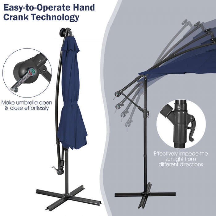 Costway 10FT Cantilever Solar Powered 32LED Lighted Patio Offset Umbrella Outdoor Navy