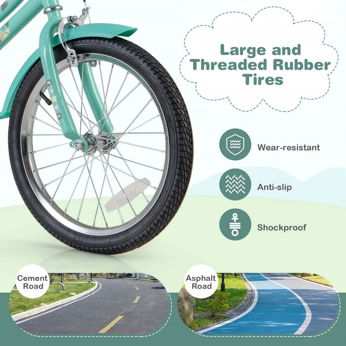 Costway 18\" Kids Bike With Height Adjustable Handlebar Seat Basket Bell Training Wheels Green