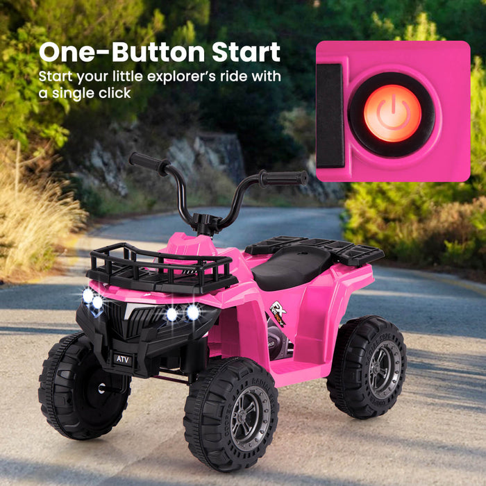 Costway Kids Ride On Electric Atv 6v 4-wheeler Quad Car With One-button Start Tread Tires Pink
