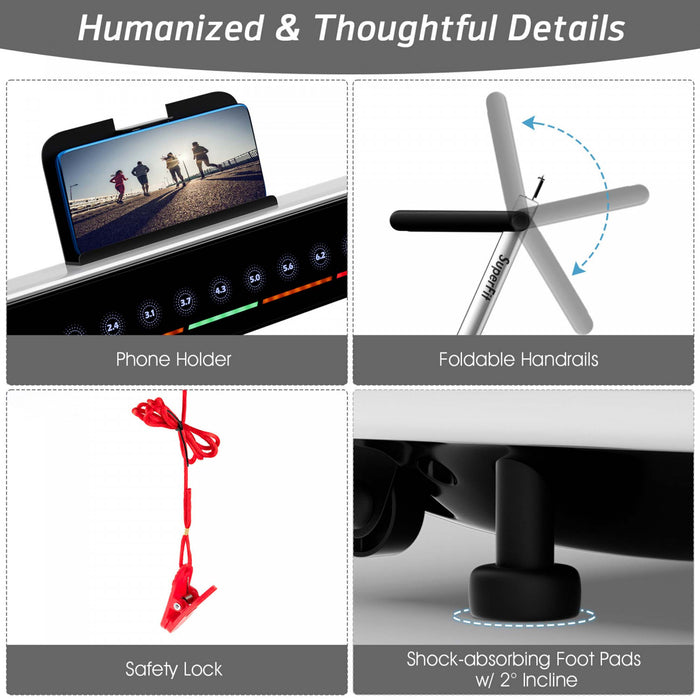 Superfit 2.25hp 2 In 1 Dual Display Folding Treadmill Jogging Machine W/app Control White