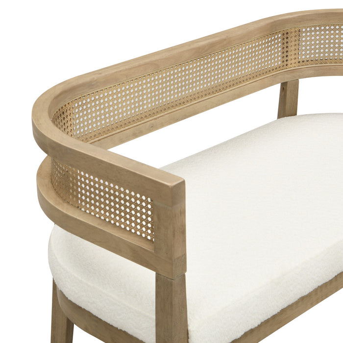Rattan 47.5 Inch Rattan Upholstered Loveseat with Hand-Woven Backrest, Beige, Natural Ash