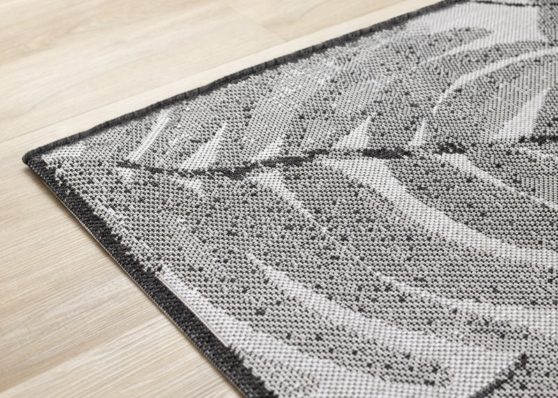 Jackson Grey White Botanical Leaves Rug, 5'3\" x 7'7\" Outdoor Area Rug