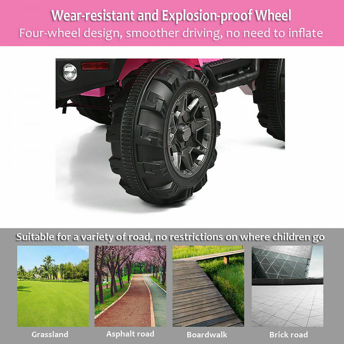 Costway 12v Kids Ride On Truck Car W/ Remote Control Mp3 Music Led Lights Pink