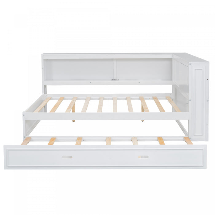 Diana Wood Full Daybed With Storage Shelves, Usb, Led, White