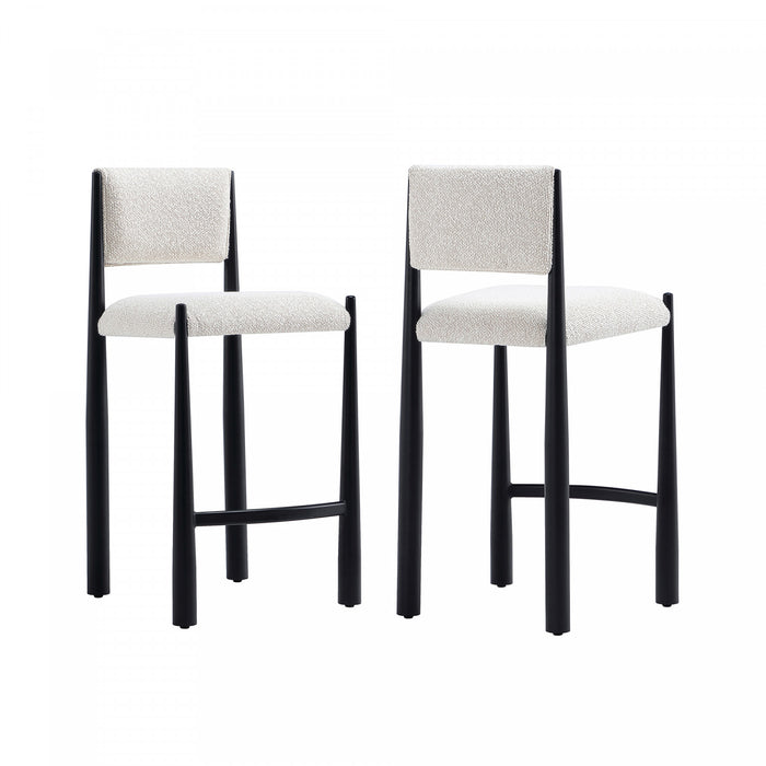 Lennor Mid-Century Modern Boucle Metal Counter Stool in Cream