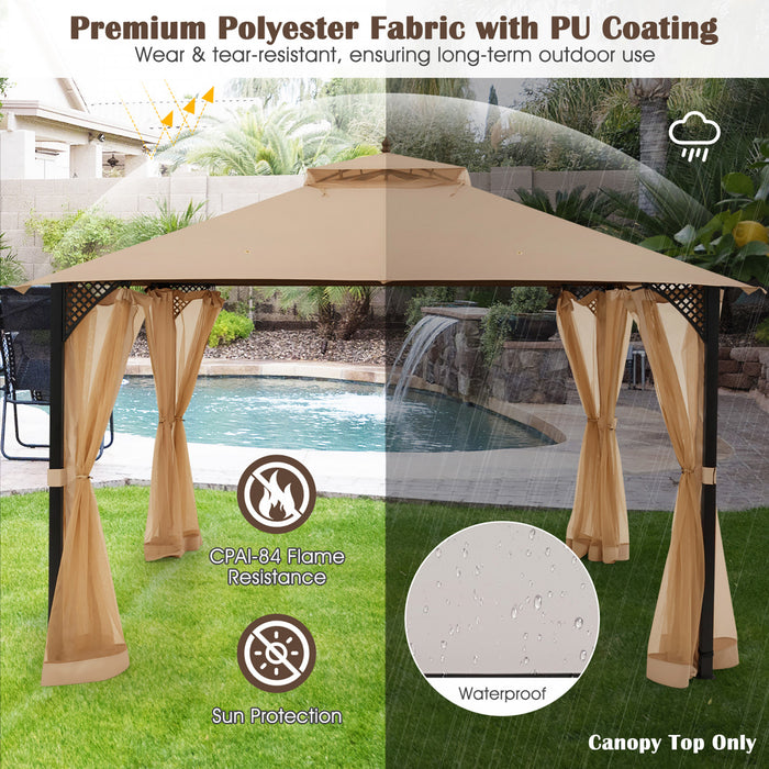 10' X 12' Patio Gazebo Replacement Top Cover 2-tier Canopy Cpai-84 Outdoor Brown