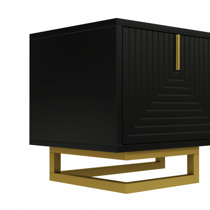 Aspect 63 Inch TV Stand with Textured Doors and Gold Legs, Black