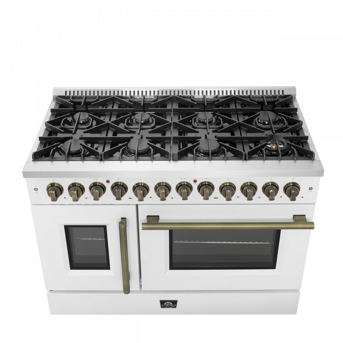 Forno Galiano 48\" French Door Dual Fuel Range,White, 6.58 cu.ft. Double Ovens-FFSGS6356-48WHT