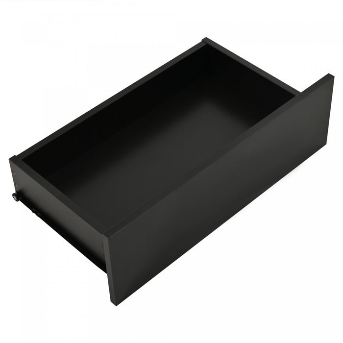 Gleam 39.3 Inch High-Gloss Coffee Table with LED Lights, Drawer and Glass Side Panels, Black