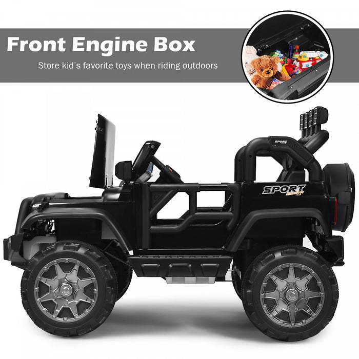 Costway 12v Kids Ride On Car 2 Seater Truck Rc Electric Vehicles W/ Storage Room Black