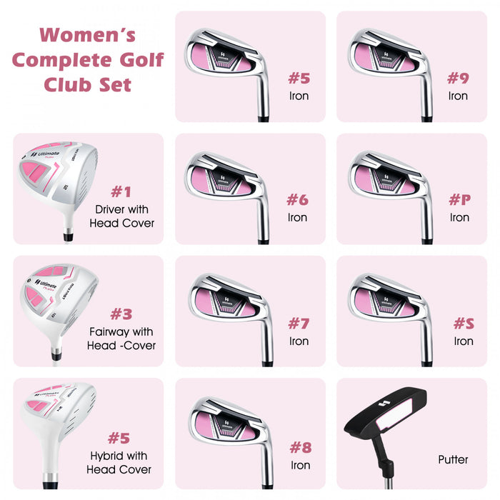 Ultimate Women's Complete Golf Club Set Golf Club Package Set With Rain Hood, Right Hand Pink