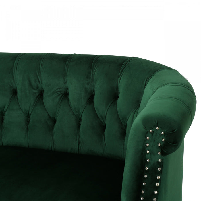 Vivian Solid Wood Rolled Arms Velvet Loveseat,Emerald