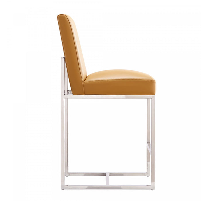 Element Modern Metal Upholstered Counter Stool in Camel - Set of 2