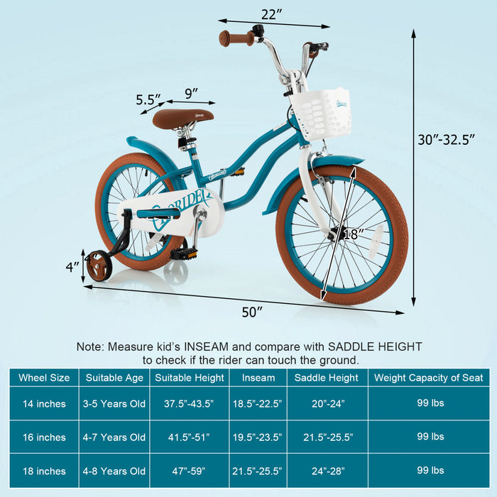 Costway 18\" Kids Bike Toddler Bicycle With Training Wheel Kickstand For 4-8 Years Old Girl