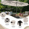 Costway 15FT Twin Patio Double-Sided Umbrella 48 Solar LED Lights Crank Outdoor Beige