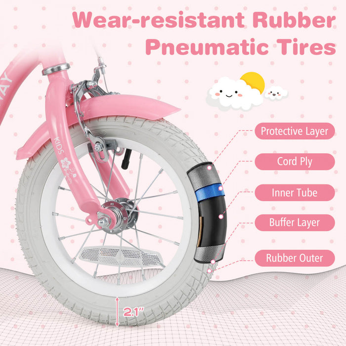 Costway 12\" Kid's Bike For 3-4 Years Old Children Bicycle With Front Handbrake Red