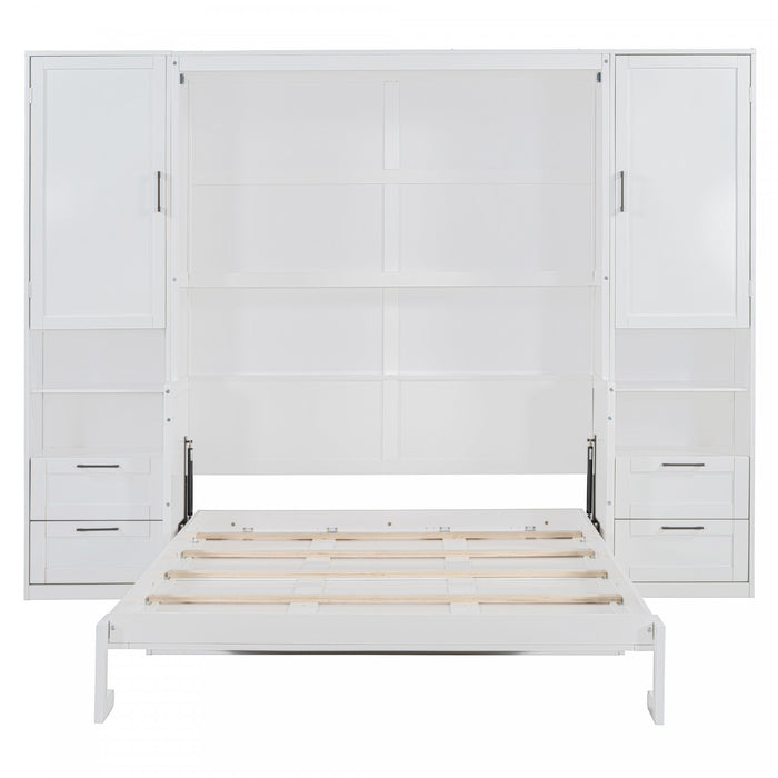 Joyce Closet Queen Murphy Bed With Drawers And Shelves - White