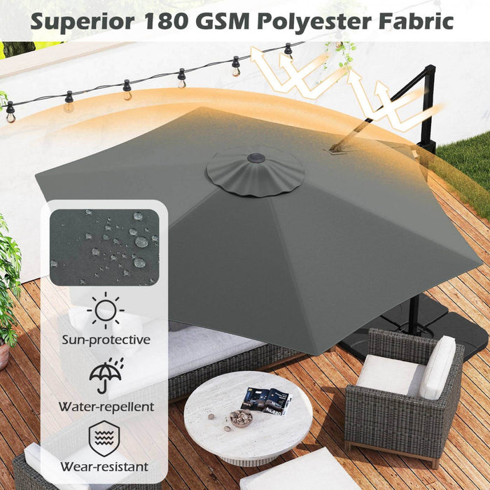 Costway 9 FT Patio Cantilever Umbrella with Sun-Protective Canopy, Top Air Vent Cross Base Gray