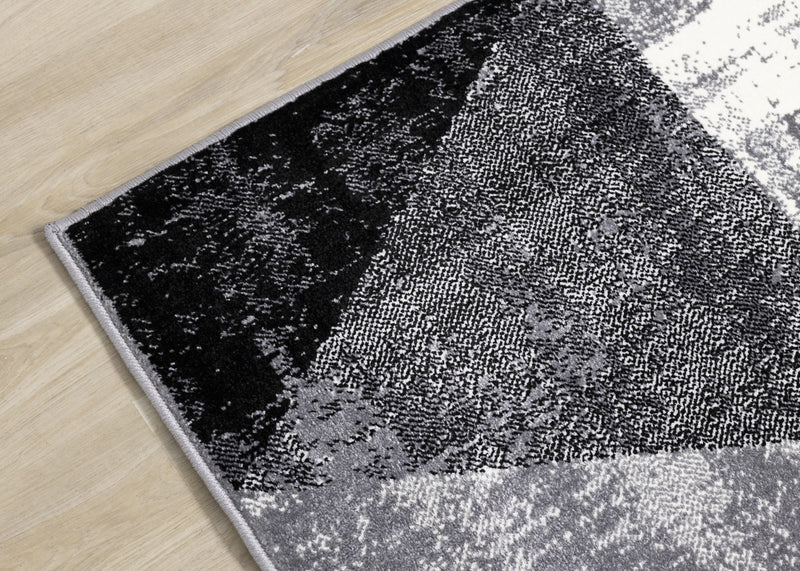 Covington Black White Grey Distressed Geometric Triangle Rug, 6'7\" x 9'10\" Indoor Area Rug