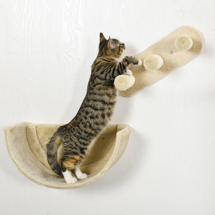 Pawhut Cat Wall Climber With Hammock, Scratching Post, 3 Steps, Jumping Platforms, Cat Wall Shelves For Relaxing, Sleeping, Climbing, Cat Wall Furniture For Indoor Cat - Beige