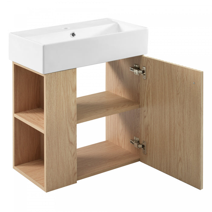 Camille Floating Bathroom Vanity with Ceramic Sink and Left Side Storage, Natural