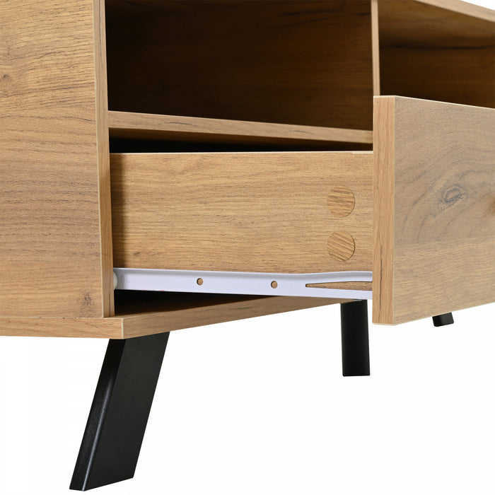 Lucas TV Stand with Storage Drawers and Open Shelving,Natural