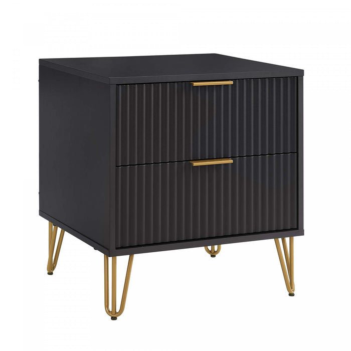 Dumbo Modern 20\" Fluted Nightstand in Black (2-Drawer) - Set of 2