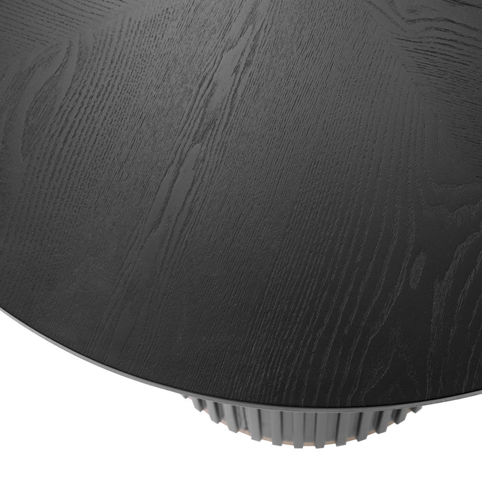 Voss Modern Round Dining Table with Ash Veneer Tabletop & Metal Base, Black