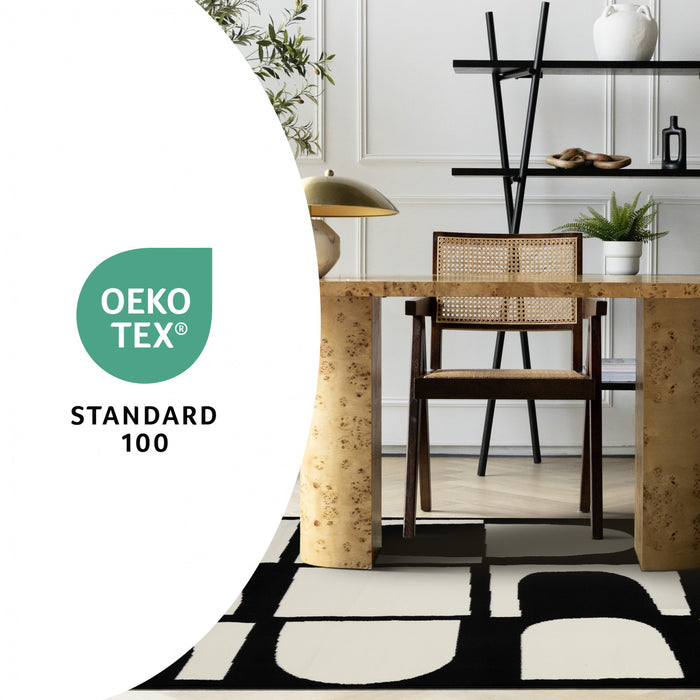 Florence Black White Dynamic Geometric Design, 5'3\" x 7'4\" Indoor Area Rug
