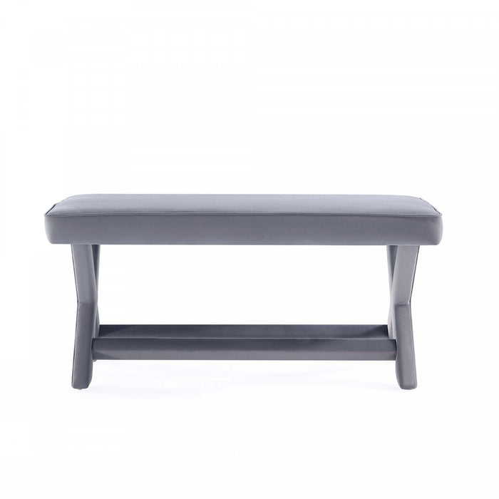 Abigail Mid-Century Modern Upholstered Velvet Accent Bench in Gray