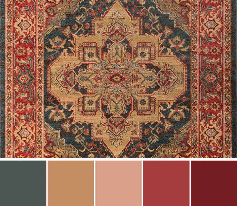 Lux Traditional 3'11\" x 5'7\" Area Rug in Blue Indoor Area Rug