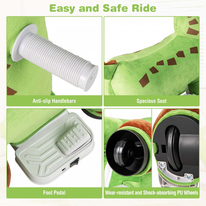 Costway 6v Kids Ride On Dinosaur With Padded Sea Foot Pedal Music Forward & Wheels