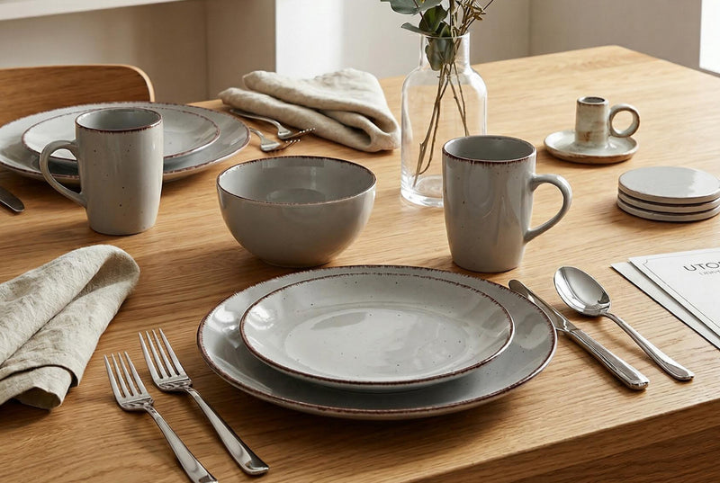 Utopia 16-Piece Stoneware Dinnerware Set with Silver Flatware