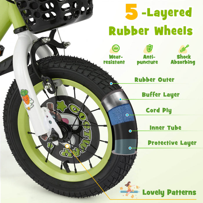 Costway 12\" Kid's Bike For 3-4 With Height-adjustable Handlebar & Saddle Handbrake Green