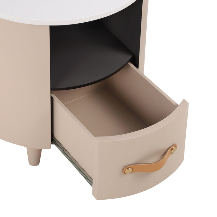 Olivia Modern Curved Design Round Nightstand with Storage Drawer,Haiki
