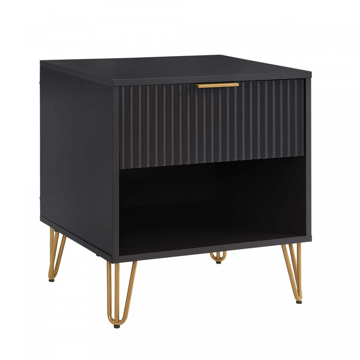 Dumbo Modern 20\" Fluted Nightstand in Black (1-Drawer)