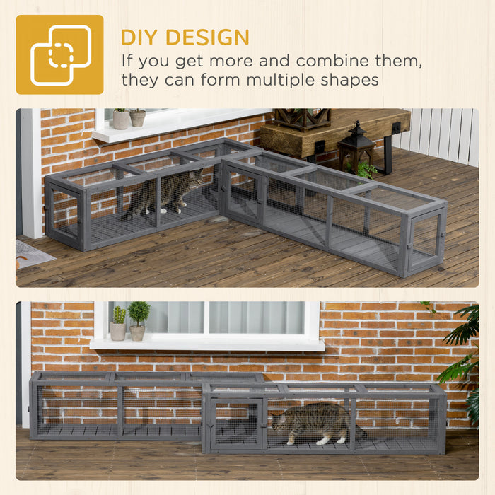 Pawhut 59\" Long Cat Tunnel, Cat Shelter L- Shape With Extendable Design, Cat Enclosure For Indoor/outdoor Use With Weather Protection, Removable Door, Lead Grey