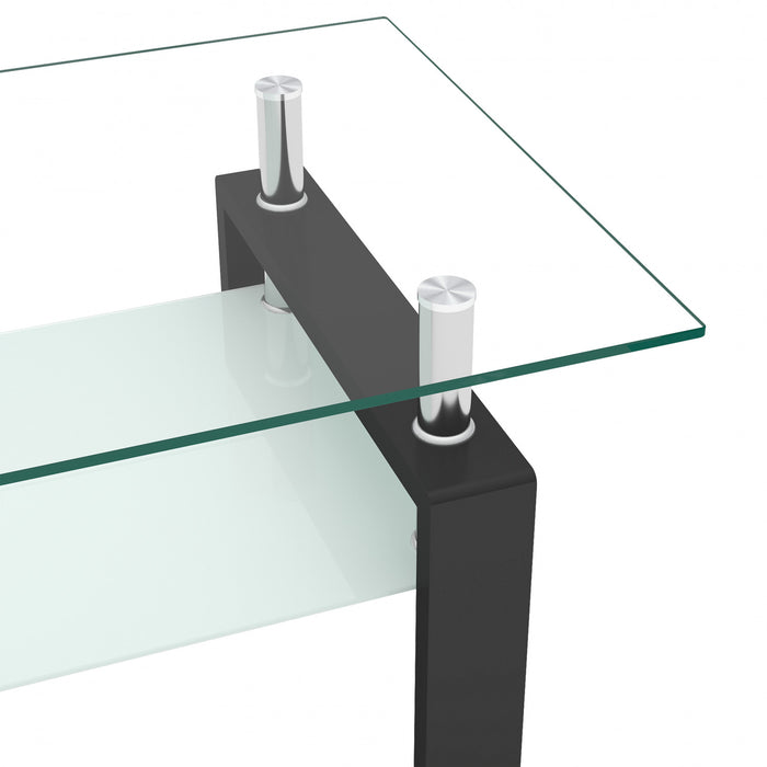 Liam Modern Rectangle Clear Tempered Glass Coffee Table,Black