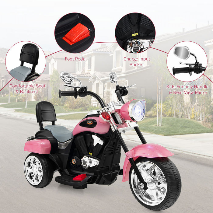 Costway 6v Kids Ride On Chopper Motorcycle 3 Wheel Trike With Headlight And Horn Pink